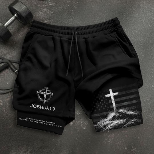 Joshua 1:9 Shorts, Jesus Shorts, Cross Short, Christian Shorts For Men, Men's Gym & Sport Shorts with Pockets, Bible Verse Activewear
