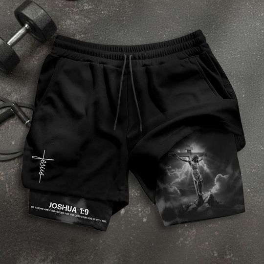 Joshua 1:9 Shorts, Jesus Shorts, Cross Short, Christian Shorts For Men, Men's Gym & Sport Shorts with Pockets, Bible Verse Activewear