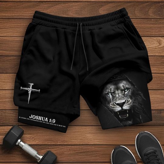 Joshua 1:9 Shorts, Jesus Shorts, Cross Short, Christian Shorts For Men, Men's Gym & Sport Shorts with Pockets, Bible Verse Activewear