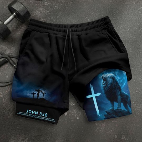 John 3:16 Short, Christian Shorts For Men Women, Jesus Shorts, Cross Short, Men's Gym & Sport Shorts with Pockets, Bible Verse Activewear