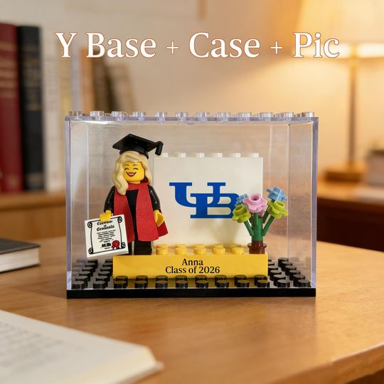 Personalized Graduation Minifigure with Display Case  Custom Mini Figure Graduation Gift for Him, Graduation 2026, Student Graduation Decor