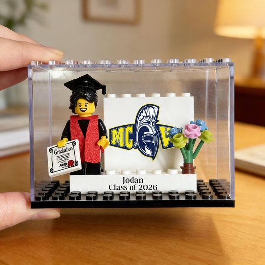 Discover Personalized Minifigure Set with Custom Display Case | Custom Mini Figure 2026 Graduatin Gift | Student Grad Gift for Him/Her