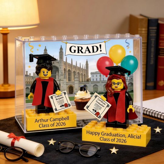 2026 Personalized Graduation Minifigure with Case, Custom Mini Figure, Graduation Gift for Class of 2026, Student Graduation Decor