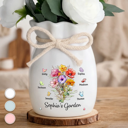 Discover Custom Flower Vase With Ribbon - Personalized Mother's Day Birthday Gifts For Mom, Grandma - A Garden Made Of Love