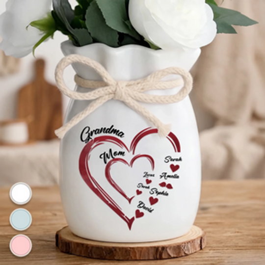 Custom Flower Vase With Ribbon - Personalized Mother's Day Birthday Gifts For Mom, Grandma - Where Family Love Begins