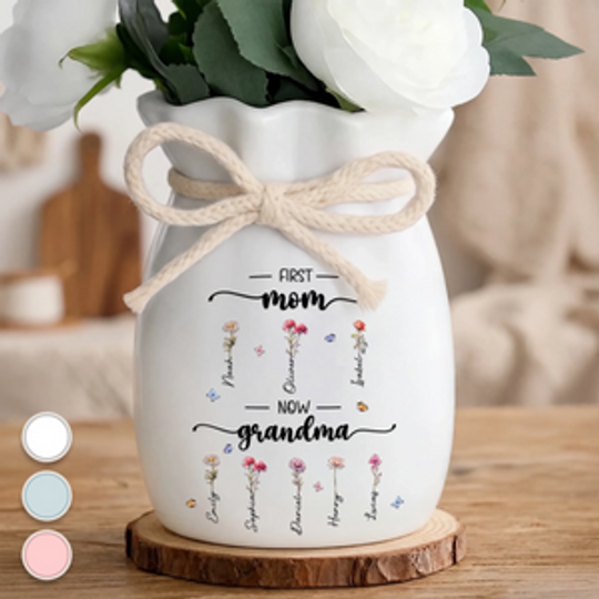 Custom Flower Vase With Ribbon - Personalized Mother's Day Birthday Gifts For Mom, Grandma - A Garden Grown From Her Heart