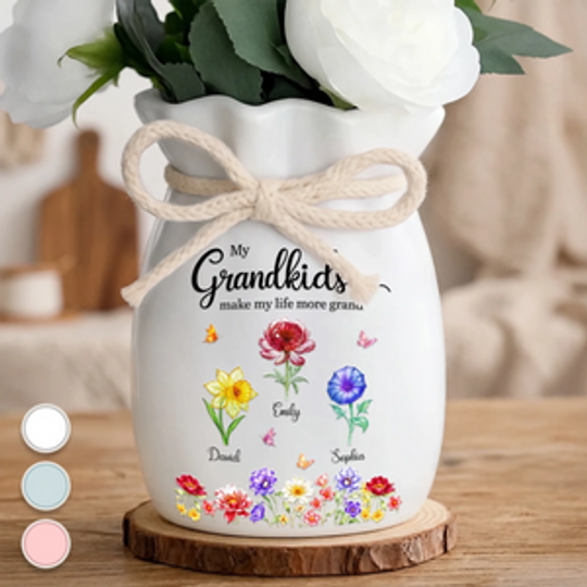 Custom Flower Vase With Ribbon - Personalized Mother's Day Birthday Gifts For Mom, Grandma - Love Grows Wild With Grandkids