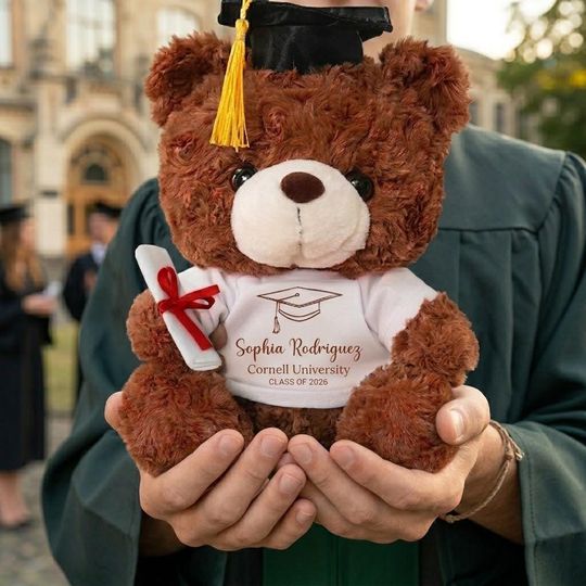 Custom Photo Graduation Teddy Bear, Personalized Grad Plush Gift, Class of 2026 Bear with Name, School Year Keepsake