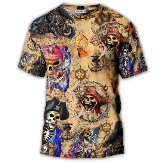 Discover Skull Pirate Hunting Treasure Map 3D T-Shirt