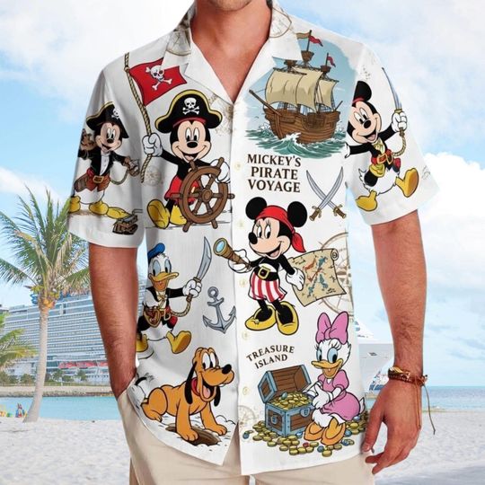 Disney Pirate Hawaiian Shirt, Disney Pirate Night Cruise Button Shirt, Pirate Mickey Minnie Donald Daisy Button Down, Disney Vacation