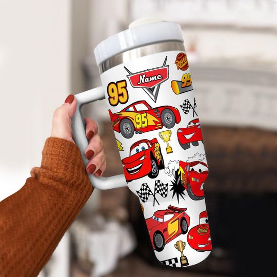 Discover Personalized Disney Cars Lightning McQueen Tumbler 40oz, Disney Tumbler, Personalized McQueen Tumbler With Handle, Cars Movie Lover Gifts
