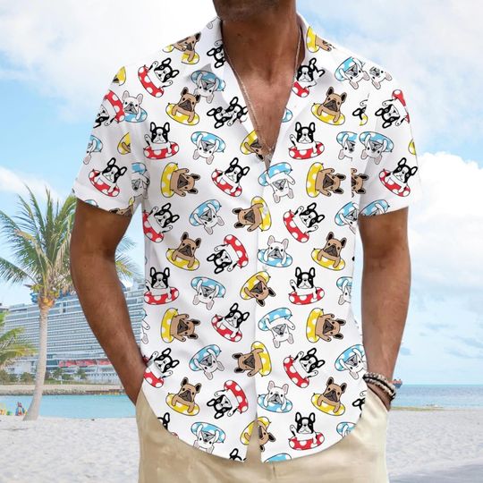 Discover French Bulldog Hawaiian Shirt, Funny Frenchie Dog Summer Button Shirt, Frenchie Lover Gift, Tropical Pet Shirt, Cute Dog Dad Beach Wear
