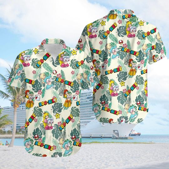 Discover Funny Princess Boo Bees Hawaiian Shirt, Cartoon Princess Ghost Tropical Shirt, Summer Vacation Beach Button Gift, Super Mario Galaxy Shirt