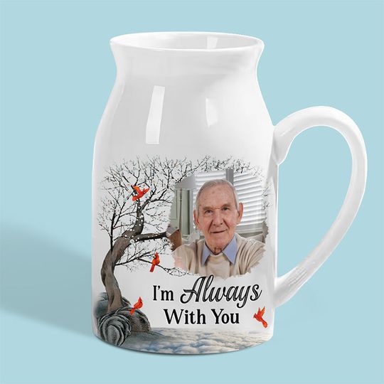 Discover Custom Photo Greatly Loved, Deeply Missed - Memorial Personalized Custom Home Decor Flower Vase - Sympathy Gift For Family Members