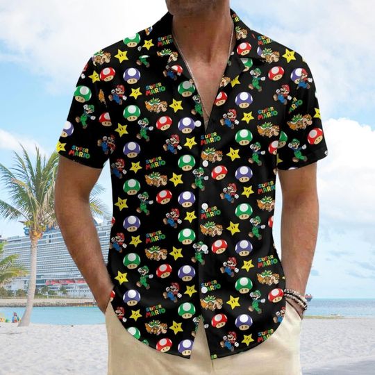 Discover Super Mario Galaxy Movie Hawaiian Shirt, Nintendo Space Adventure Gamer Button Shirt, Mario Space Summer Shirt, Mario Fan Apparel Men Shirt