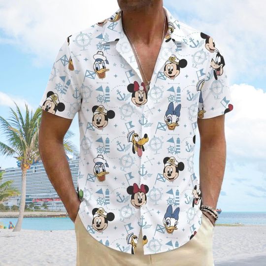 Disney Character Cruise Hawaiian Shirt, Mickey Minnie Pluto Goofy Donald Daisy Cruise Button Shirt, Disney Cruise Group Summer Shirt