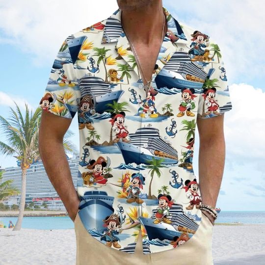 Discover Mickey And Minnie Mouse Cruise Trip Pirates Of The Caribbean Hawaiian Shirt, Mickey Pirate Button Shirt, Mickey Cruise Summer Vacation Shirt