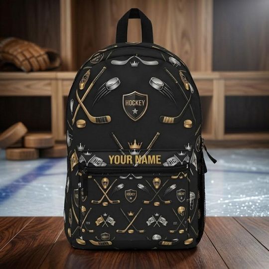 Discover Custom Hockey Backpack Personalized Name, Black Gold Sports Bag, Hockey Gift for Boys, School Backpack, Athletic Bag