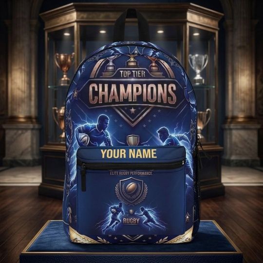 Discover Rugby Backpack Champion Design for Boys, Kids School Bag, Personalized Name Sports Backpack