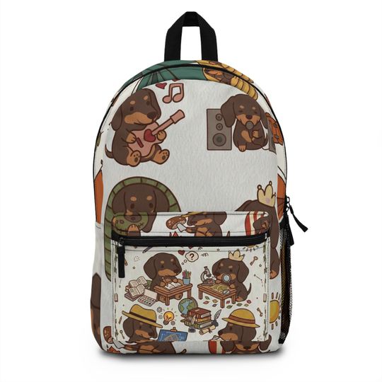 Discover Kawaii Dachshund Dog Backpack with Music, Reading, Camping Pup Print