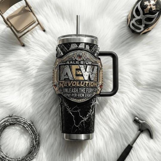 Discover wea Revolution Stainless Steel Tumbler with Handle, Wrestling Fan Travel Mug, Unleash the Fury 40oz Coffee Cup Gift