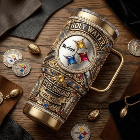 Discover Pittsburgh Football Fan Tumbler with Handle, Steel City Style Supporter Mug, Stainless Steel Insulated Travel Cup