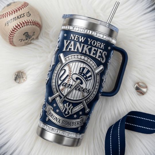 Discover New York Yankees Tumbler With Handle, Baseball Fan Stainless Steel Travel Mug, Yankees Gift For Him, Bronx Bombers Tumbler Cup