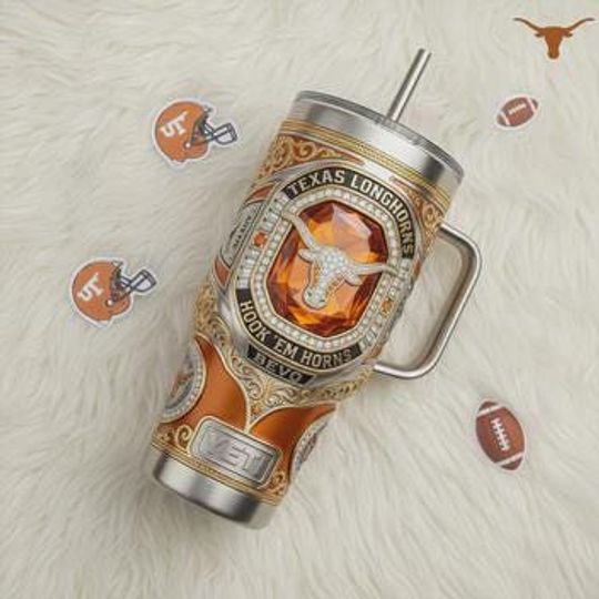 Discover Texas Football Fan Tumbler with Handle, Longhorns Style College Football Mug, Stainless Steel Insulated Travel Cup
