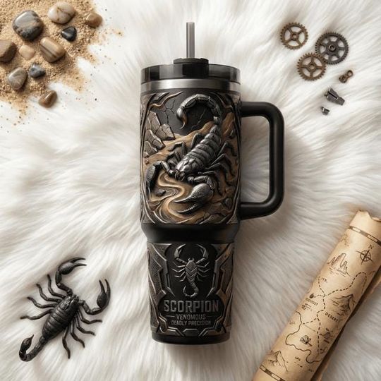 Discover Scorpion Stainless Steel Tumbler with Handle, Desert Aesthetic Travel Mug, Dark Animal 40oz Coffee Cup Gift
