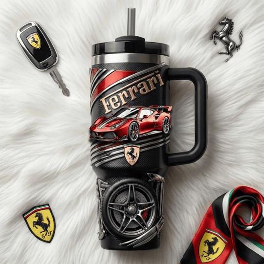 Discover Sports Car Stainless Steel Tumbler with Handle, Racing Aesthetic Travel Mug, Luxury Auto 40oz Coffee Cup Gift