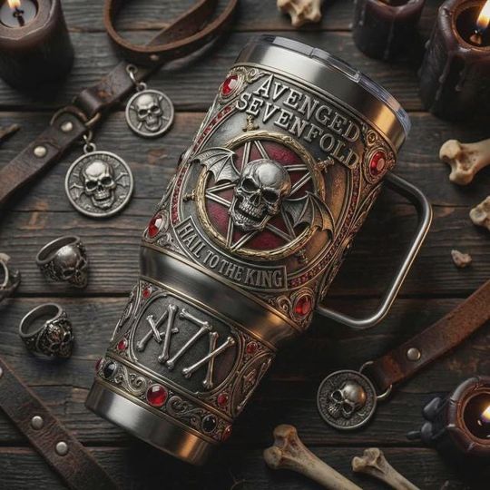 Discover Gothic Metal Stainless Steel Tumbler with Handle, Rock Style Travel Mug, Skull Design 40oz Coffee Cup Gift