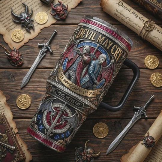 Discover Dark Fantasy Stainless Steel Tumbler with Handle, Action Game Inspired Travel Mug, Gothic 40oz Coffee Cup Gift