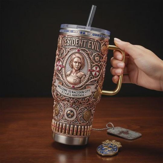 Discover Survival Horror Stainless Steel Tumbler with Handle, Dark Game Inspired Travel Mug, Gothic 40oz Coffee Cup Gift