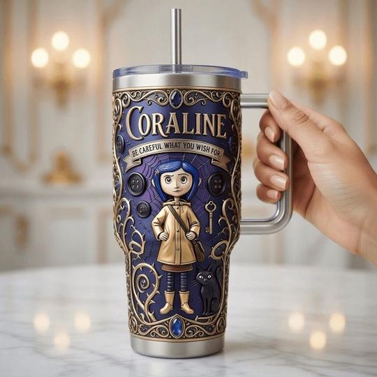 Discover Whimsical Fantasy Stainless Steel Tumbler with Handle, Storybook Aesthetic Travel Mug, Cute Gothic 40oz Coffee Cup Gift