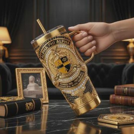 Discover Fraternity Brotherhood Tumbler with Handle, Alpha Style College Fraternity Mug, Stainless Steel Insulated Travel Cup