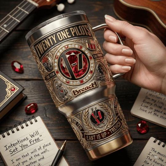 Discover Alternative Music Stainless Steel Tumbler with Handle, Symbolic Art Travel Mug, Indie Aesthetic 40oz Coffee Cup Gift