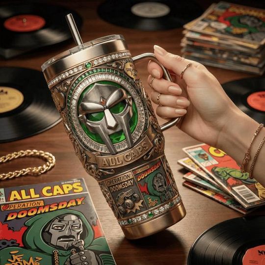 Discover Hip Hop Mask Stainless Steel Tumbler with Handle, Retro Comic Travel Mug, Street Style 40oz Coffee Cup Gift