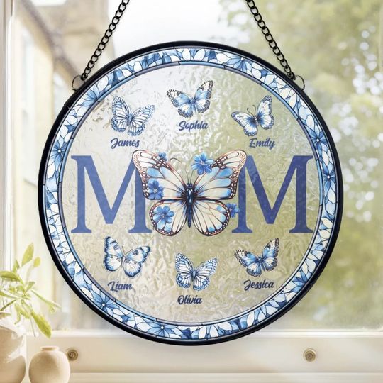 Discover Your Love Soars Like A Butterfly - Family Personalized Custom Stained Glass Window Hanging Suncatcher - Mother's Day, Gift For Mom, Grandma