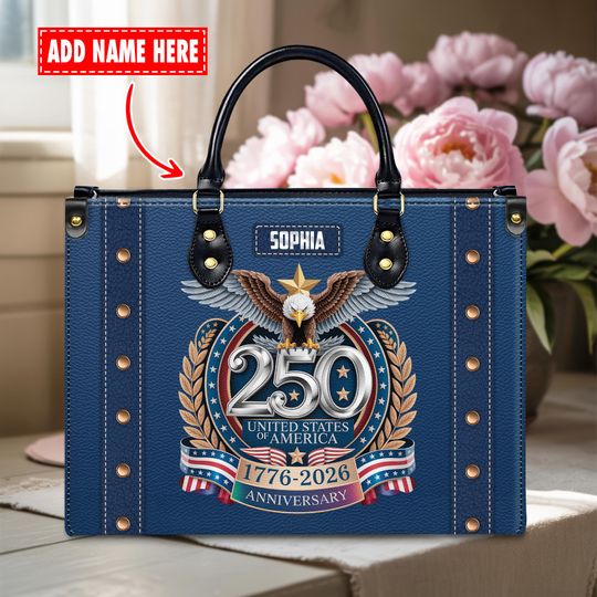 Discover Personalized USA 250th Anniversary Leather Handbag with Custom Name