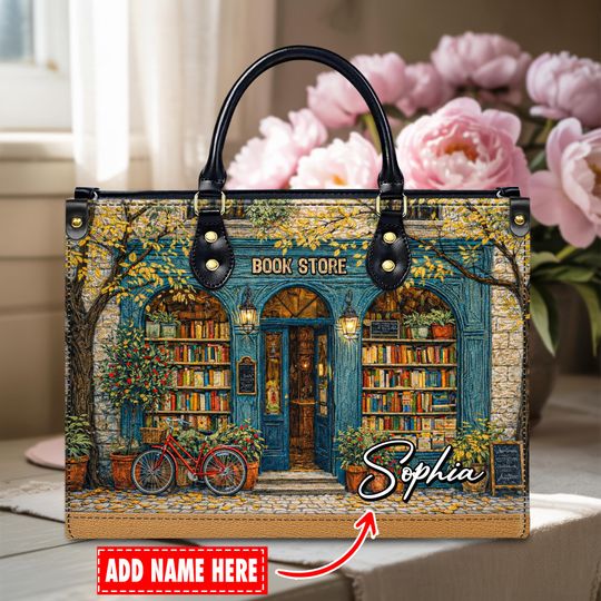 Discover Personalized Vintage Bookstore Leather Handbag - Custom Name Librarian Gift