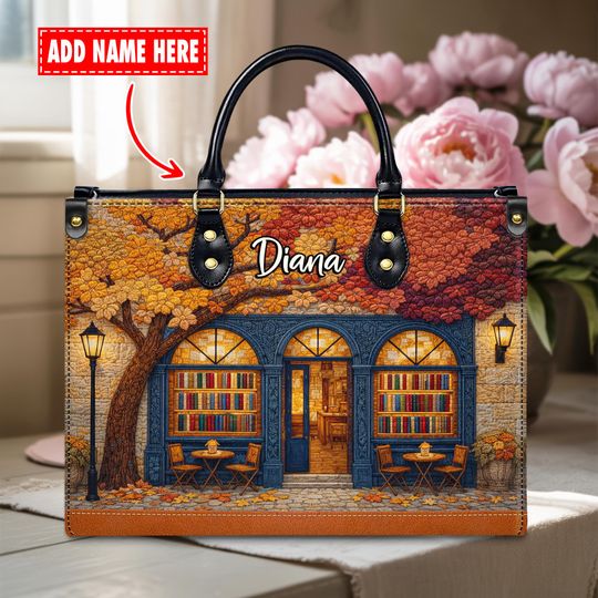 Discover Custom Name Vintage Bookstore Leather Handbag Personalized Librarian Gift Bag Book Lover