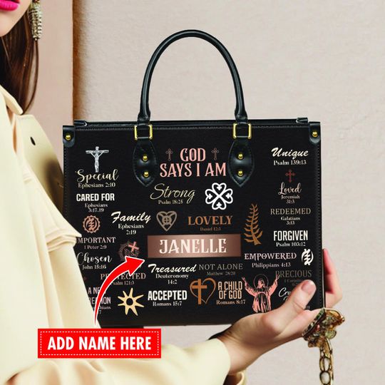 Discover God Says I Am Handbag, Personalized Christian Affirmations Tote, Custom Name Bible Verse Purse