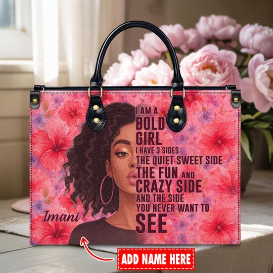 Discover Custom Leather Handbag Black Girl Magic Empowering Quote Floral Design Personalized Bag for Women