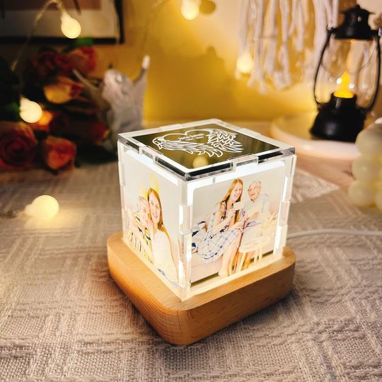 Personalized Photo Cube Lamp with Custom Multi-Picture Frame LED Night Light for Home Decor and Gifts