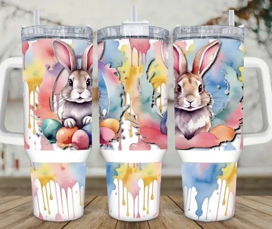 Discover 40oz Stainless Steel Tumbler~Easter-Watercolor-Easter Bunny-Gift