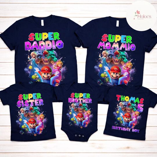 Discover Personalized Super Mario Family Birthday Shirt, The Super Mario Galaxy Movie 2026, Mario Luigi Princess Peach Birthday Girl, Birthday Boy