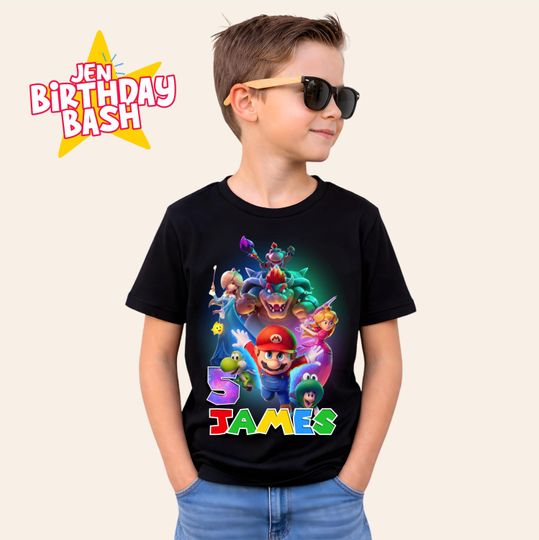 Discover Personalized Mario Birthday Shirt: Gamer Family Matching Tee