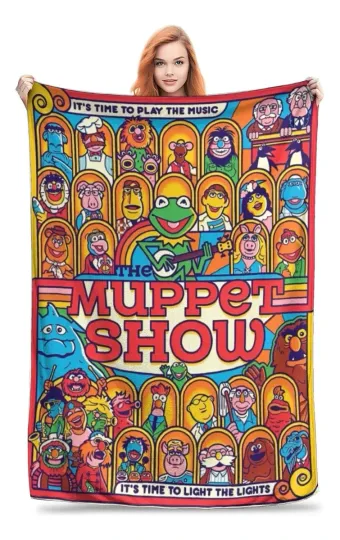 Discover Green Cartoon Frog Puppet Style Flannel Blanket Funny Retro Character Throw