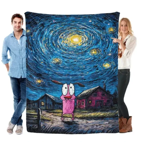 Discover Pink Retro Cartoon Dog Style Flannel Blanket Funny Spooky Home Decor Throw