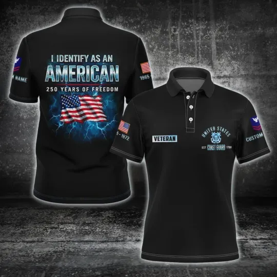 Discover Custom Name US Coast Guard 250th Anniversary AOP 3D Polo Full Size